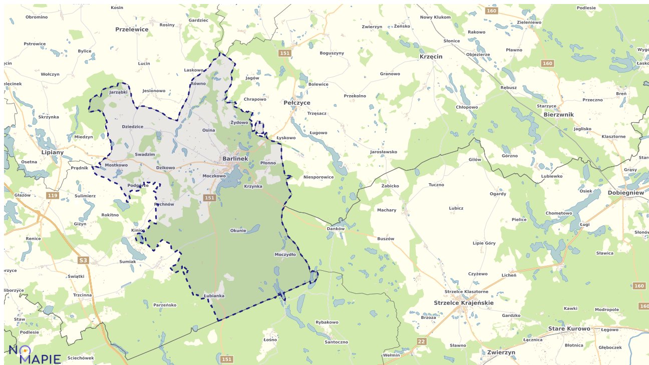 Mapa obszarów ochrony przyrody Barlinka