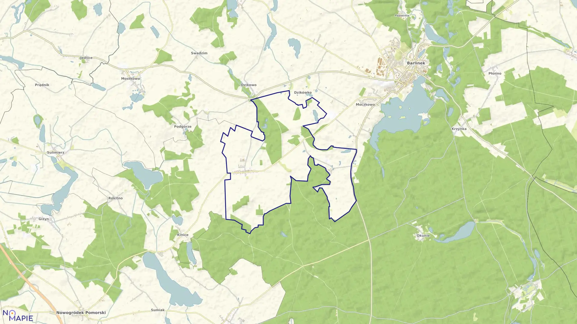 Mapa obrębu Rychnów w gminie Barlinek